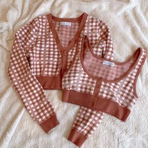 Small urban outfitters rust orange cropped cardigan and tank top set